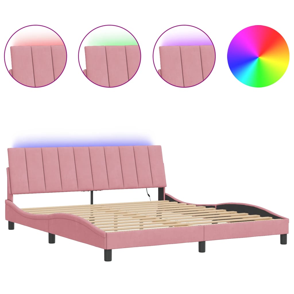 Bed Frame with LED without Mattress "Hanko" Pink 180x200 cm Velvet