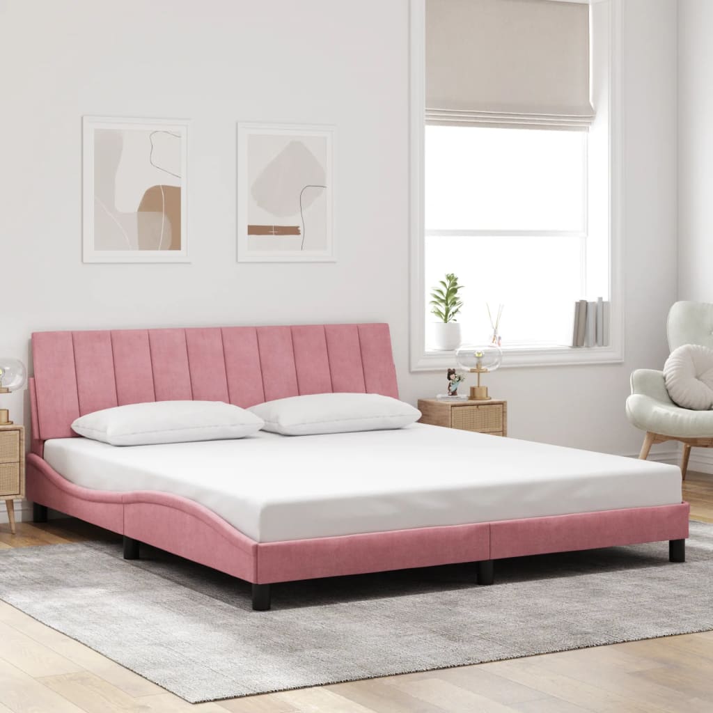 Bed Frame with LED without Mattress "Hanko" Pink 180x200 cm Velvet
