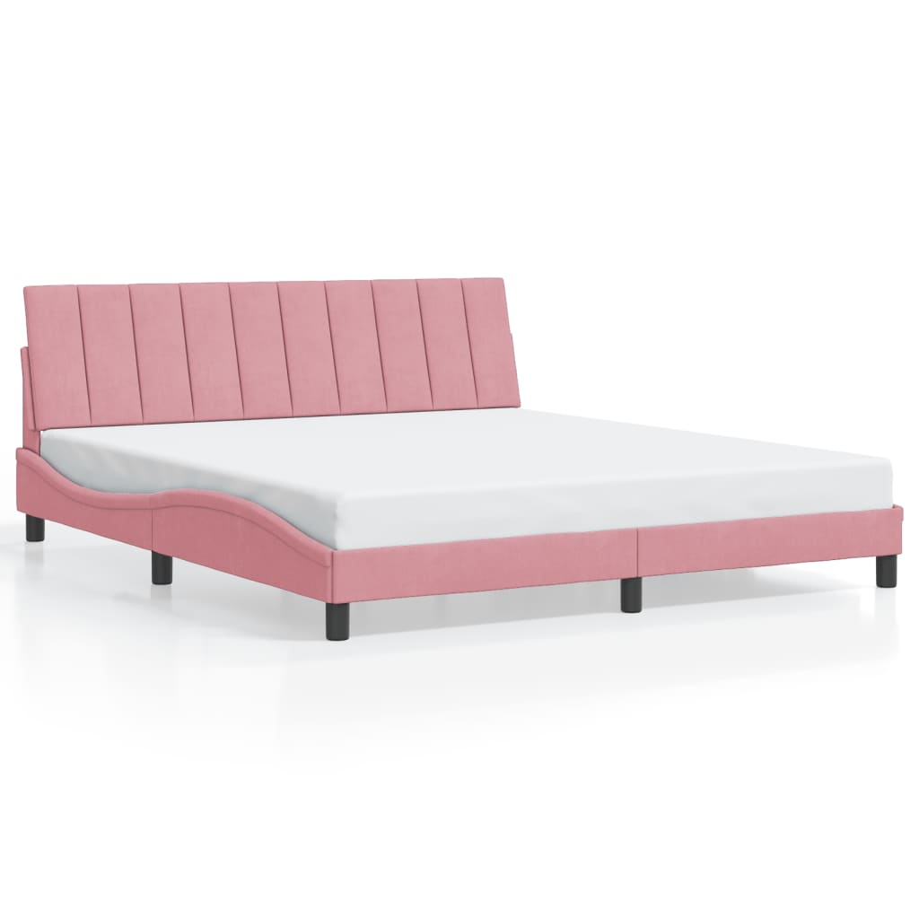 Bed Frame with LED without Mattress "Hanko" Pink 180x200 cm Velvet