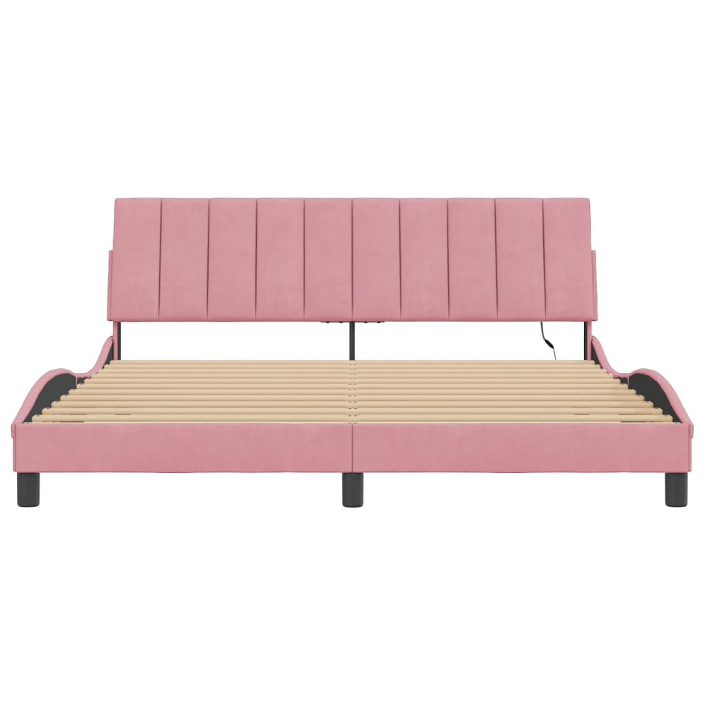 Bed Frame with LED without Mattress "Hanko" Pink 180x200 cm Velvet
