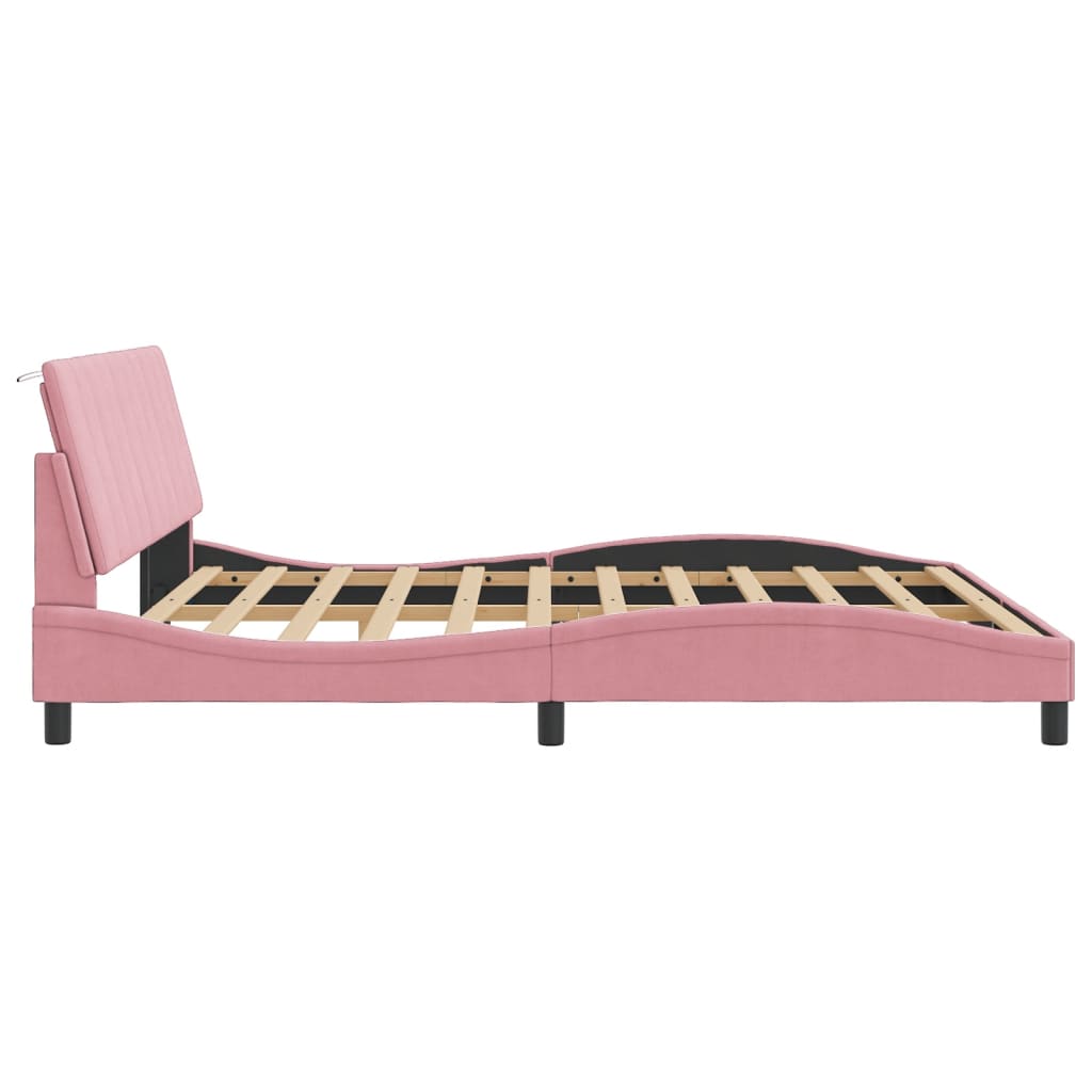 Bed Frame with LED without Mattress "Hanko" Pink 180x200 cm Velvet