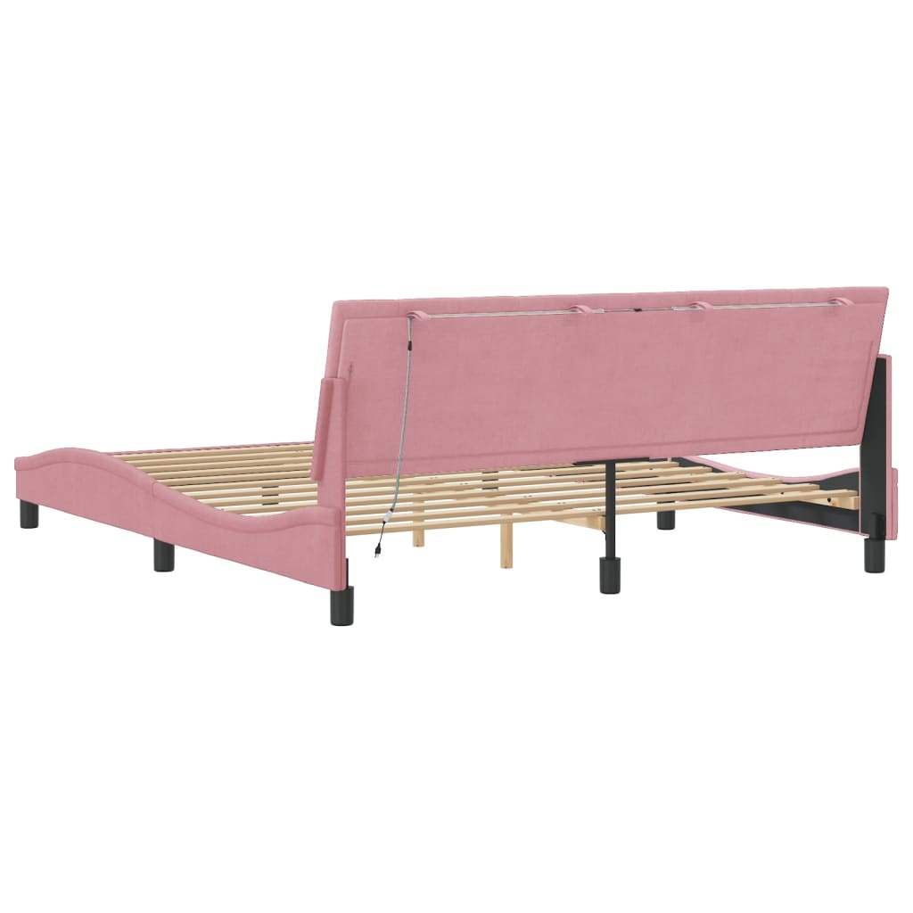 Bed Frame with LED without Mattress "Hanko" Pink 180x200 cm Velvet
