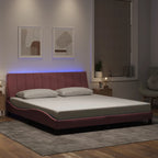 Bed Frame with LED without Mattress "Hanko" Pink 180x200 cm Velvet
