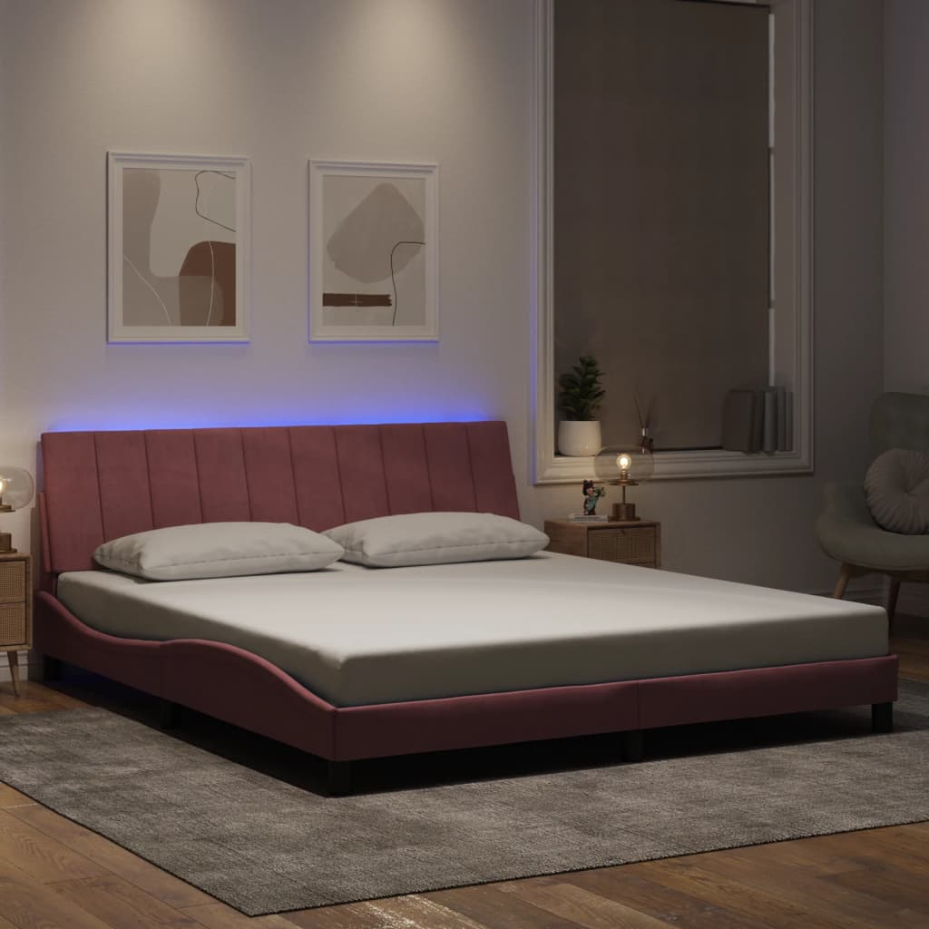 Bed Frame with LED without Mattress "Hanko" Pink 180x200 cm Velvet