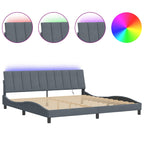 Bed Frame with LED without Mattress "Hanko" Dark Grey 200x200 cm Velvet
