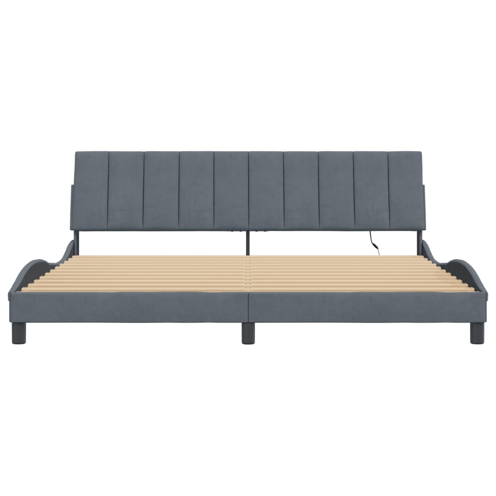 Bed Frame with LED without Mattress "Hanko" Dark Grey 200x200 cm Velvet