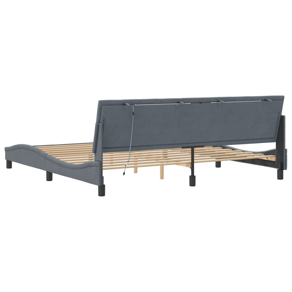 Bed Frame with LED without Mattress "Hanko" Dark Grey 200x200 cm Velvet