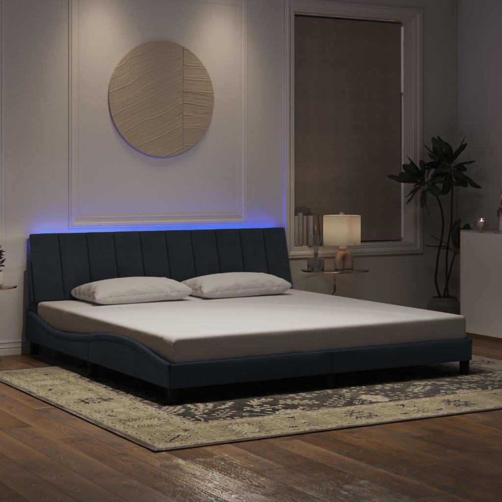 Bed Frame with LED without Mattress "Hanko" Dark Grey 200x200 cm Velvet