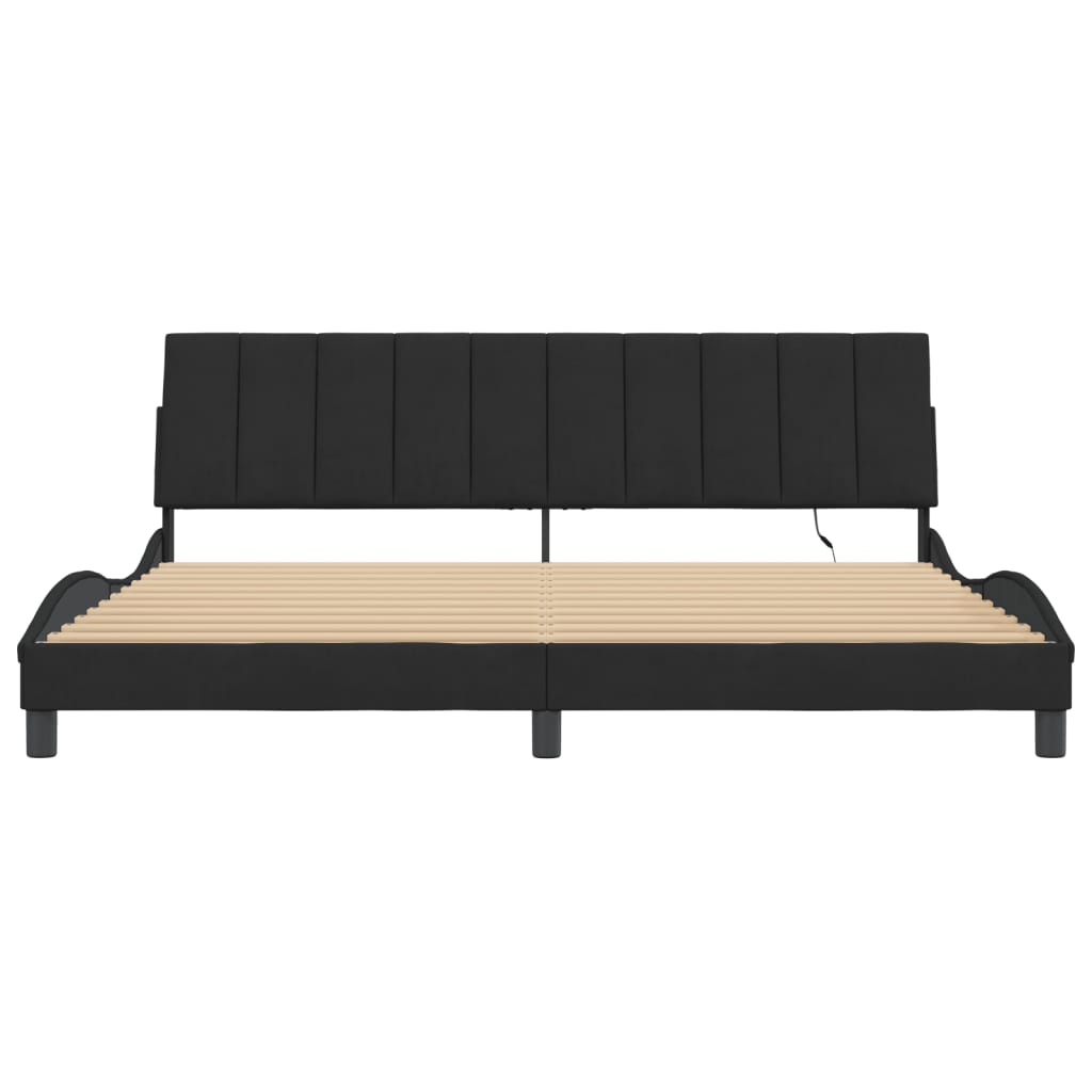 Bed Frame with LED without Mattress "Hanko" Black 200x200 cm Velvet