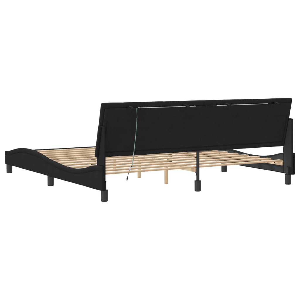 Bed Frame with LED without Mattress "Hanko" Black 200x200 cm Velvet