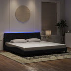 Bed Frame with LED without Mattress "Hanko" Black 200x200 cm Velvet