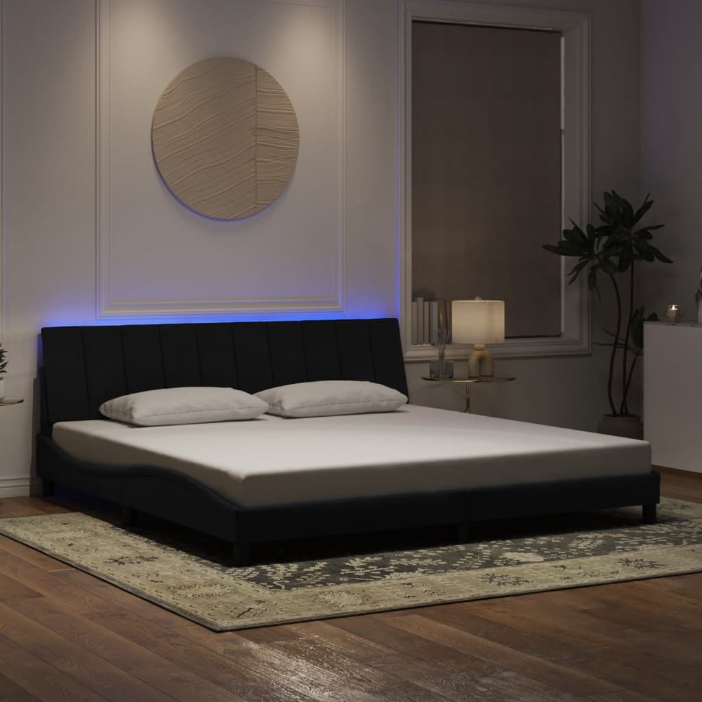 Bed Frame with LED without Mattress "Hanko" Black 200x200 cm Velvet