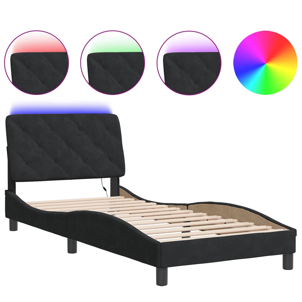 Bed Frame with LED without Mattress Black 80x200 cm Velvet