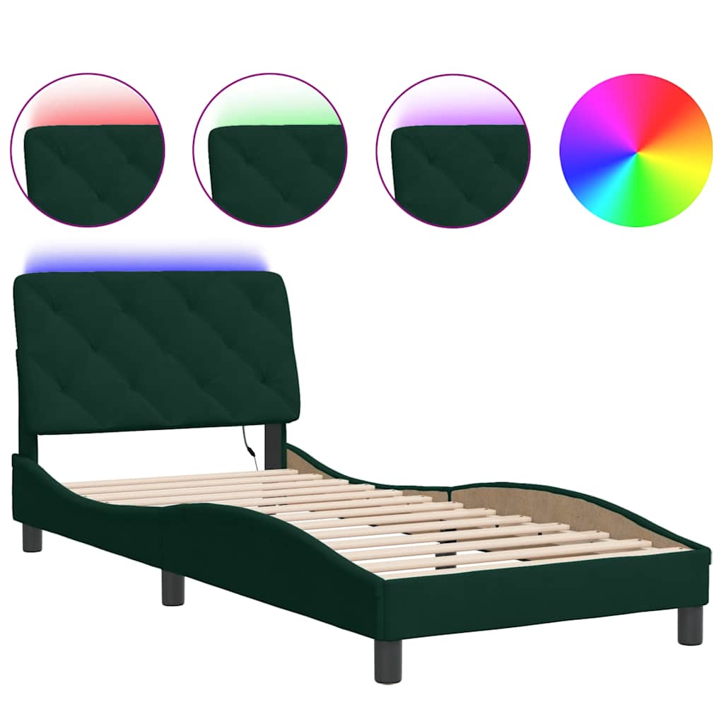 Bed Frame with LED without Mattress Dark Green 80x200 cm Velvet
