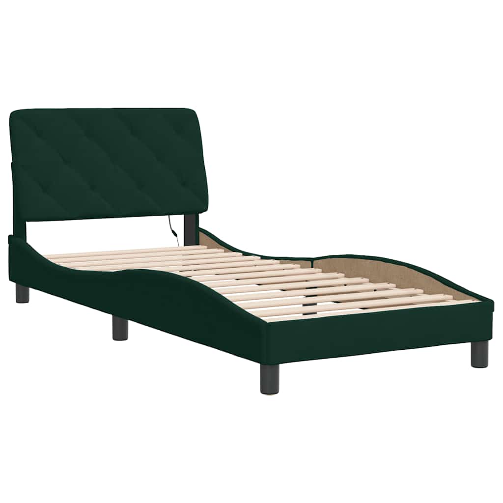 Bed Frame with LED without Mattress Dark Green 80x200 cm Velvet