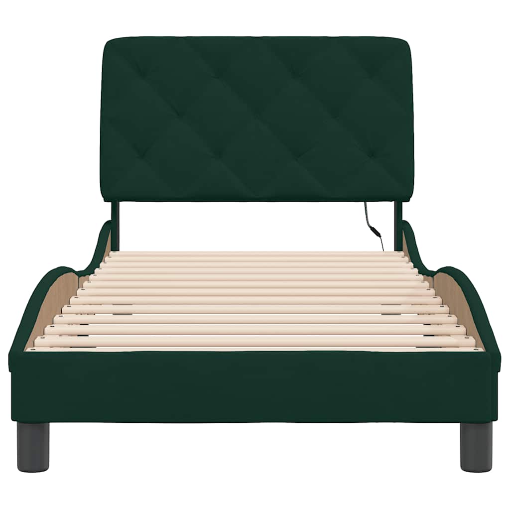 Bed Frame with LED without Mattress Dark Green 80x200 cm Velvet