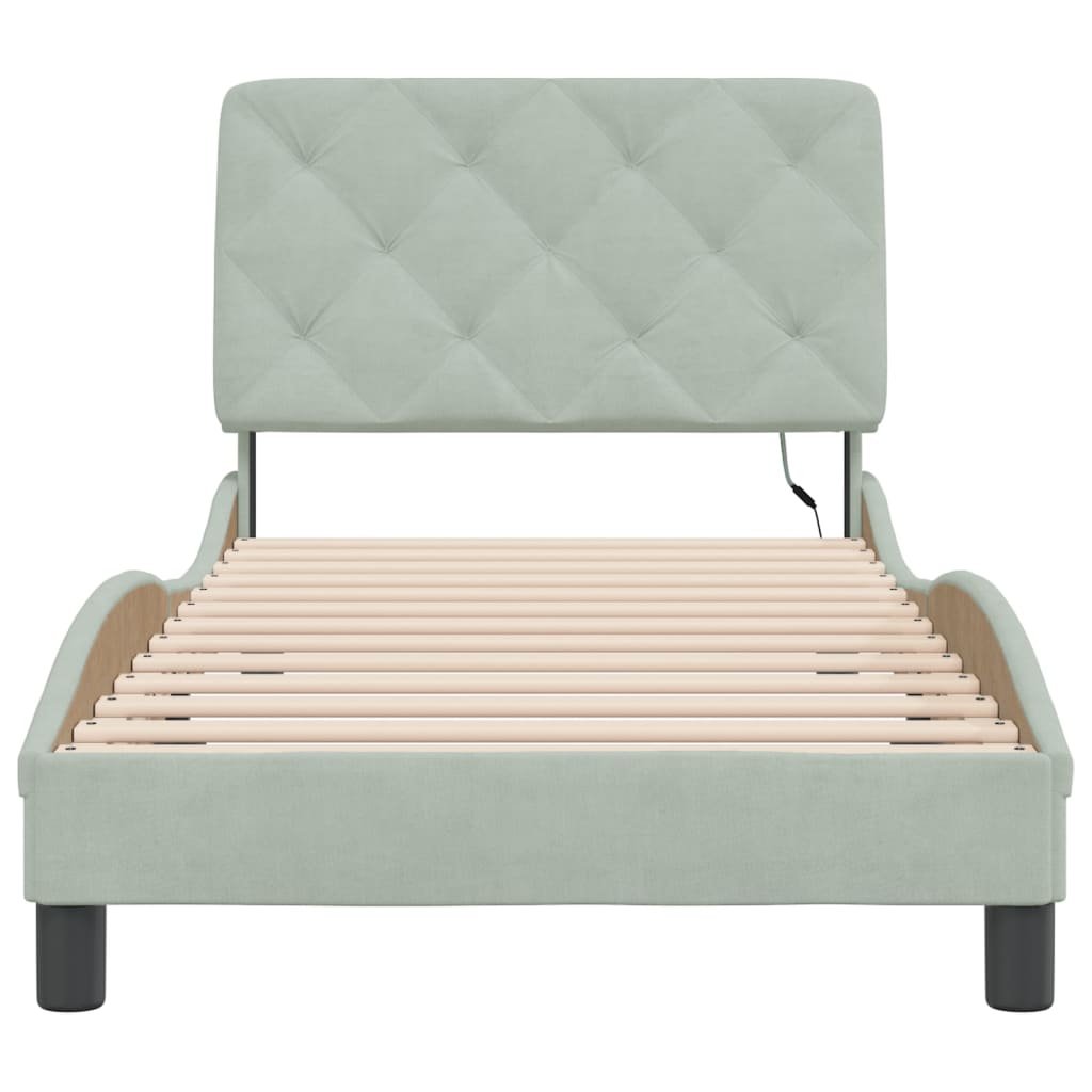 Bed Frame with LED without Mattress Light Grey 90x190 cm Velvet