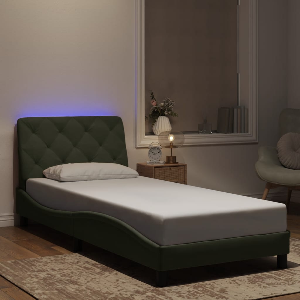 Bed Frame with LED without Mattress Light Grey 90x190 cm Velvet