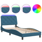 Bed Frame with LED without Mattress Blue 90x190 cm Velvet