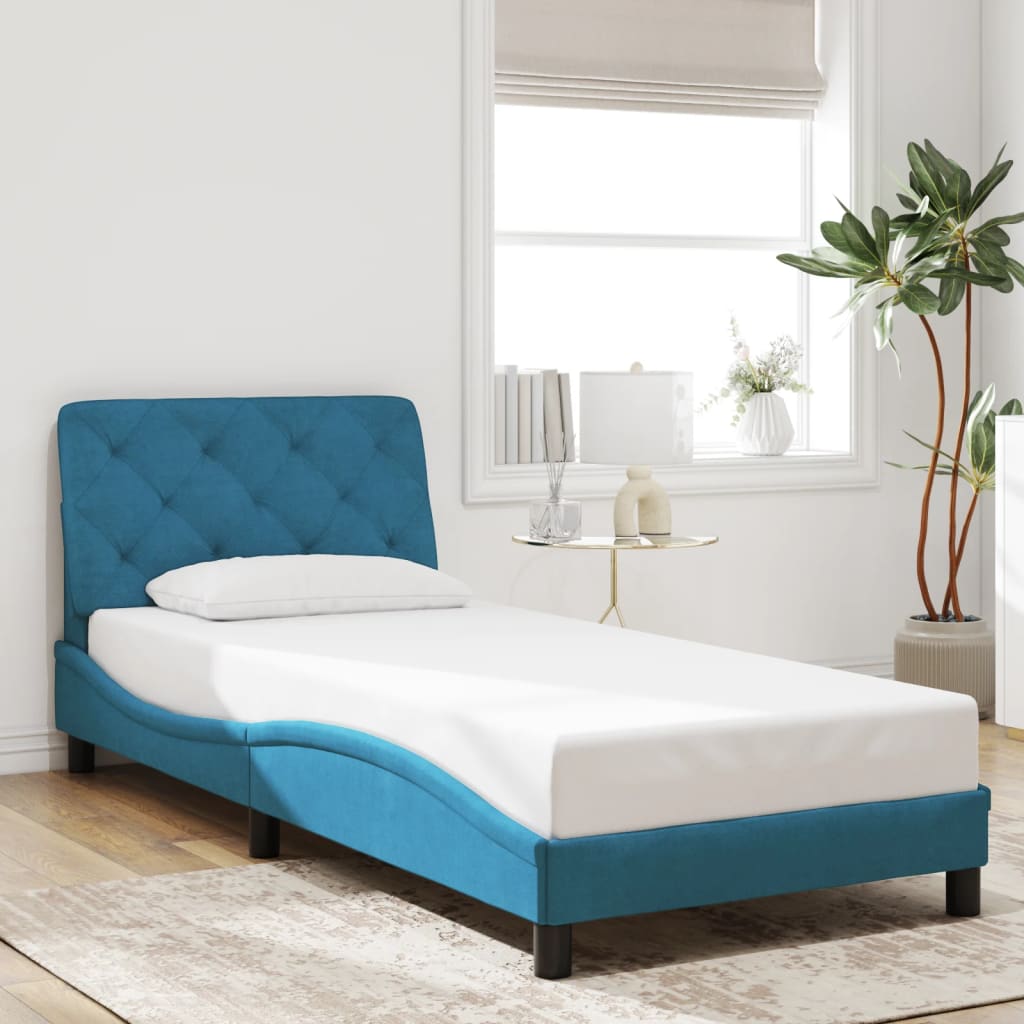 Bed Frame with LED without Mattress Blue 90x190 cm Velvet