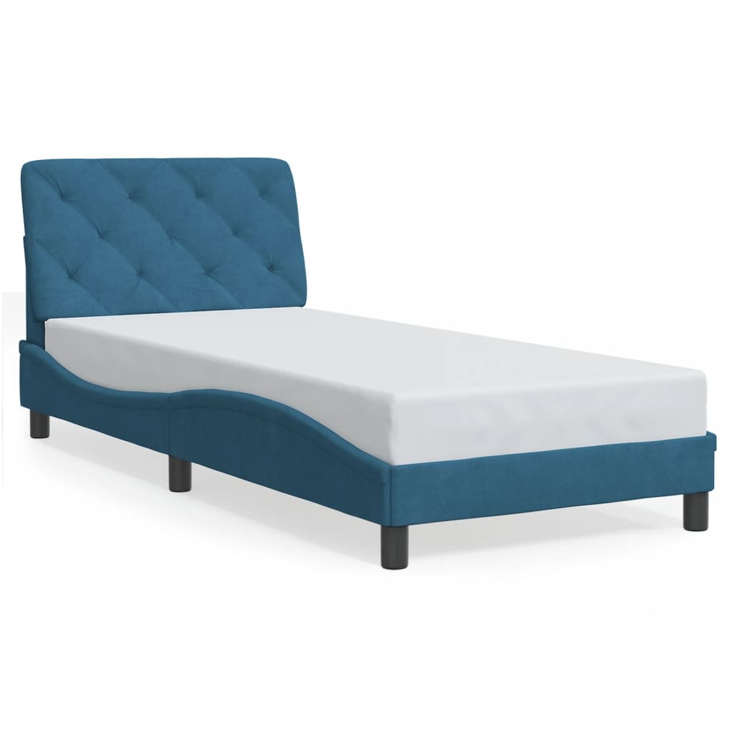 Bed Frame with LED without Mattress Blue 90x190 cm Velvet
