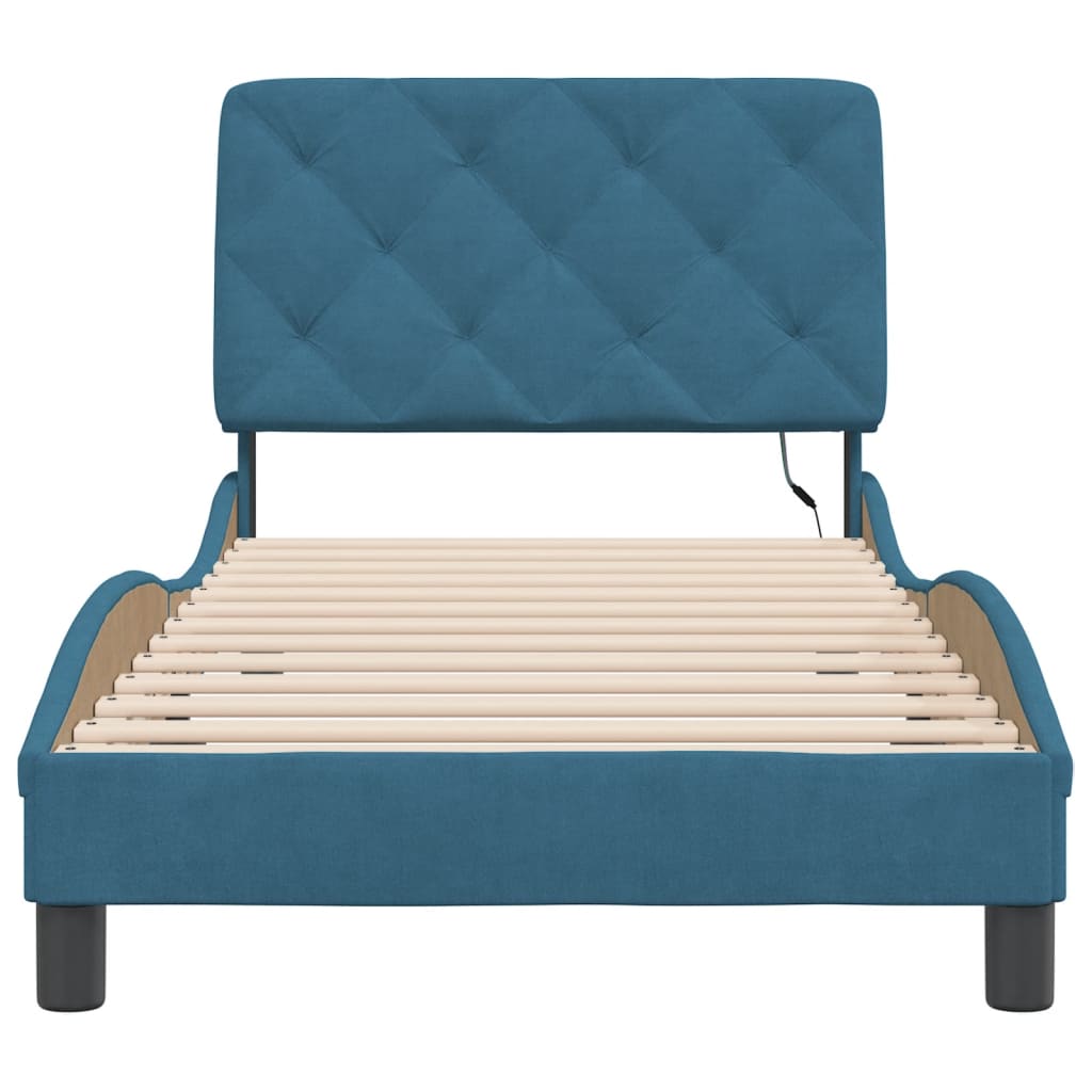 Bed Frame with LED without Mattress Blue 90x190 cm Velvet