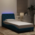 Bed Frame with LED without Mattress Blue 90x190 cm Velvet