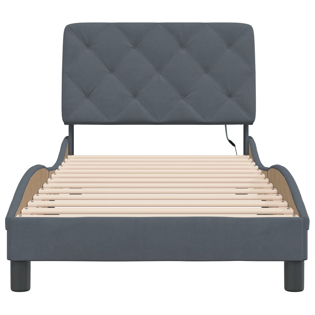 Bed Frame with LED without Mattress Dark Grey 90x200 cm Velvet