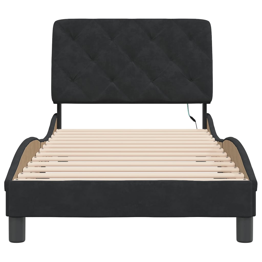 Bed Frame with LED without Mattress Black 90x200 cm Velvet