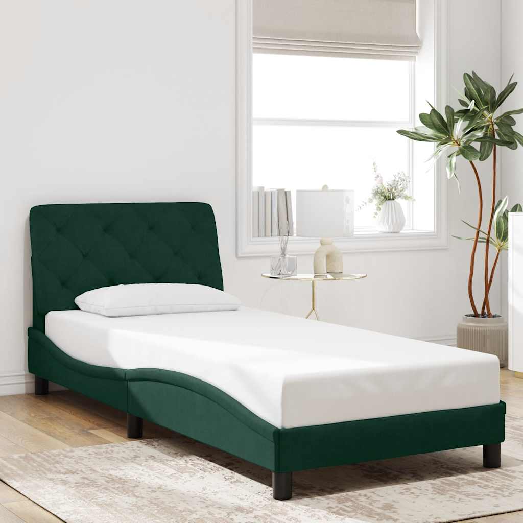 Bed Frame with LED without Mattress Dark Green 90x200 cm Velvet