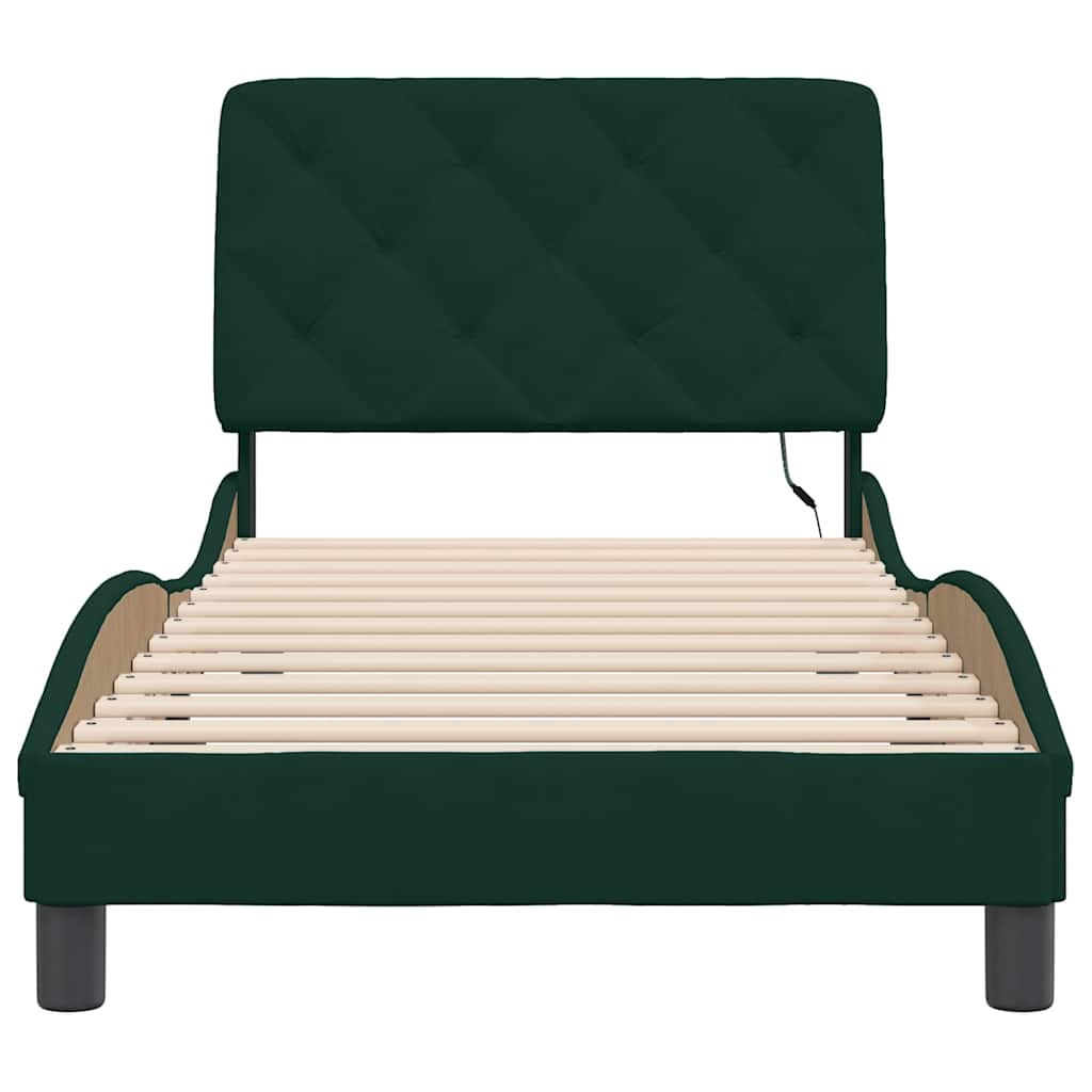 Bed Frame with LED without Mattress Dark Green 90x200 cm Velvet