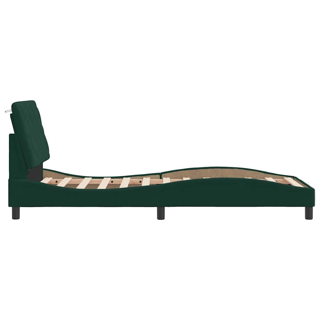 Bed Frame with LED without Mattress Dark Green 90x200 cm Velvet