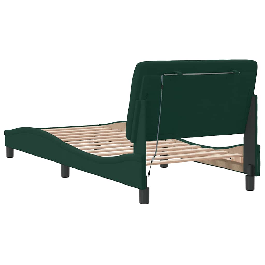 Bed Frame with LED without Mattress Dark Green 90x200 cm Velvet