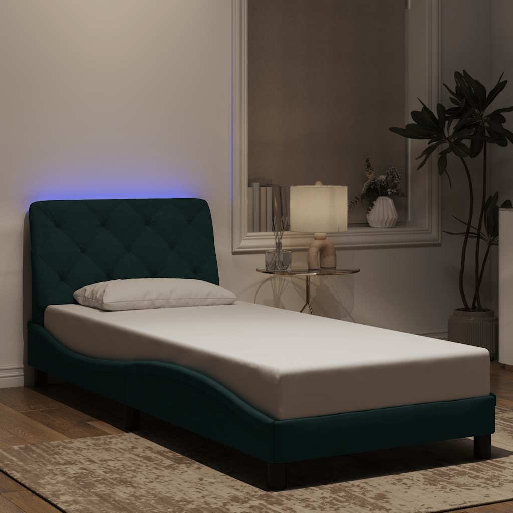 Bed Frame with LED without Mattress Dark Green 90x200 cm Velvet