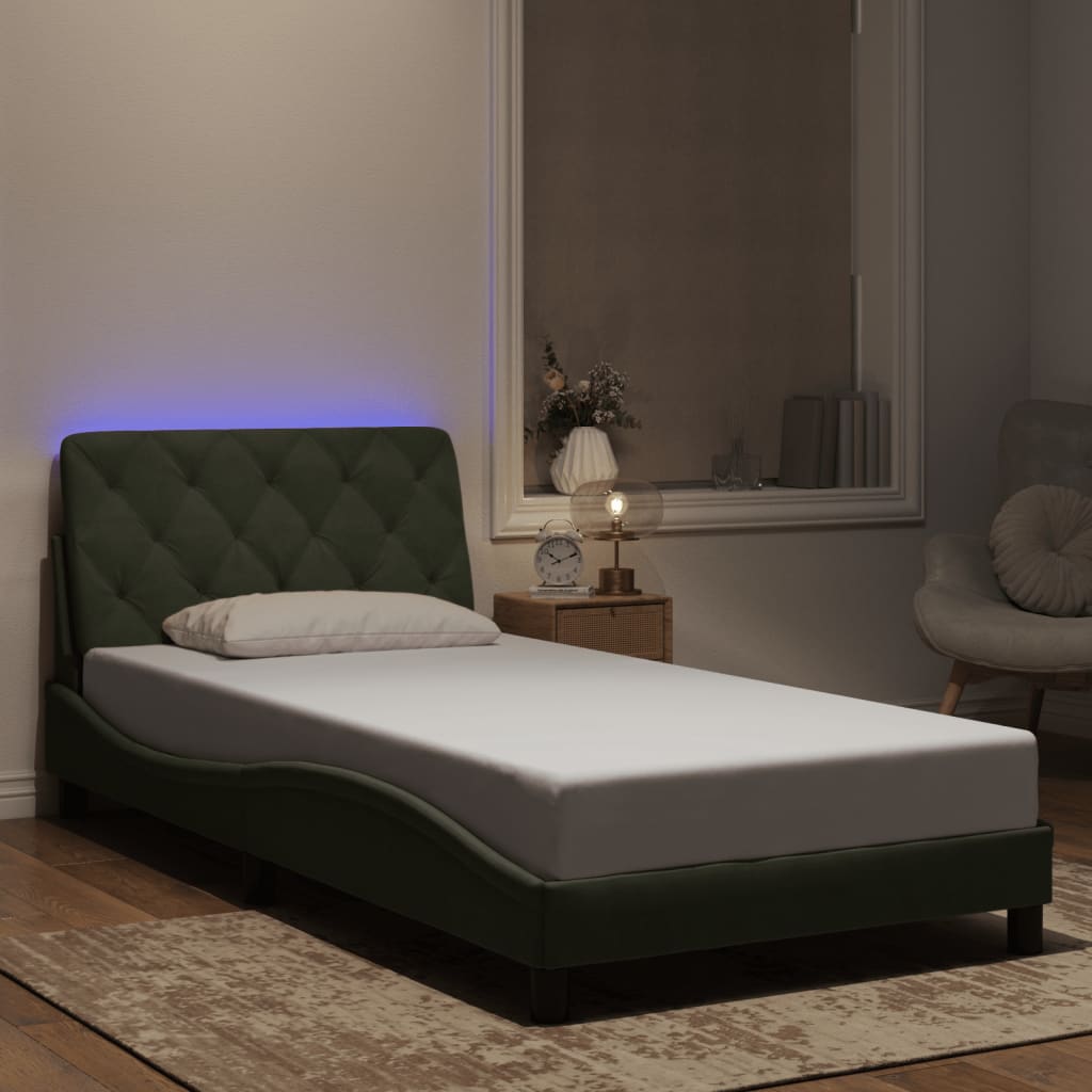 Bed Frame with LED without Mattress Light Grey 100x200 cm Velvet