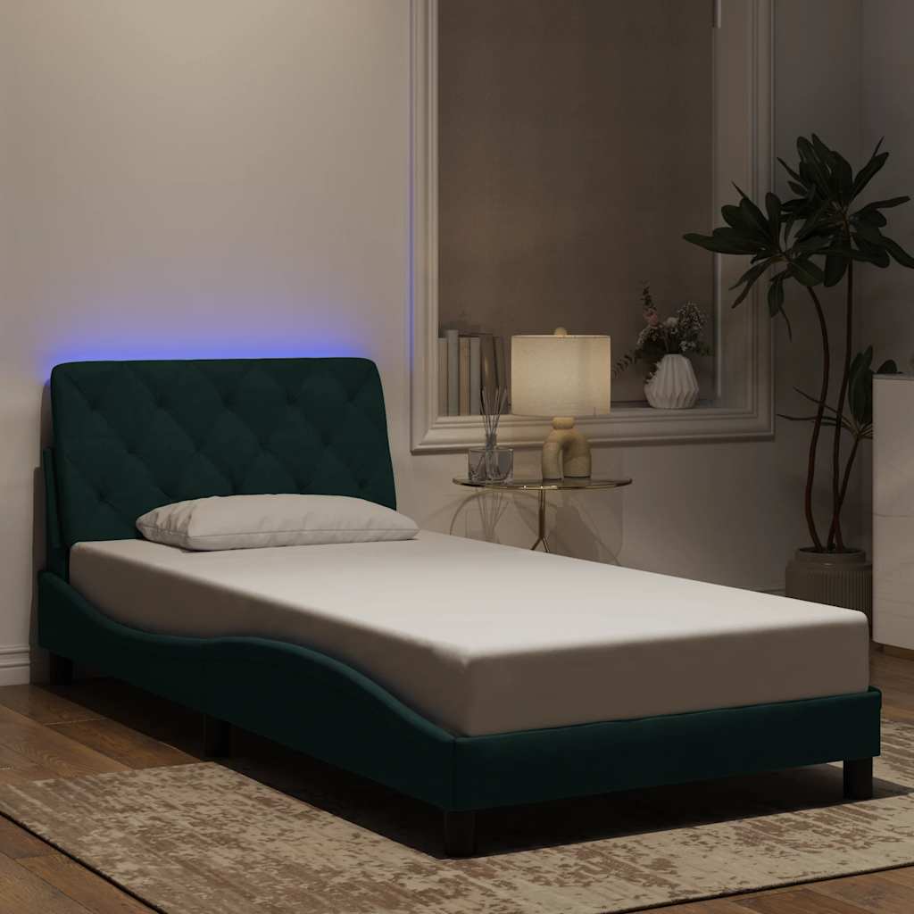 Bed Frame with LED without Mattress Dark Green 100x200 cm Velvet