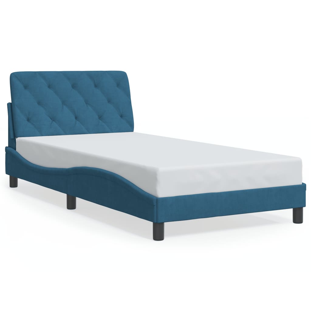 Bed Frame with LED without Mattress Blue 100x200 cm Velvet