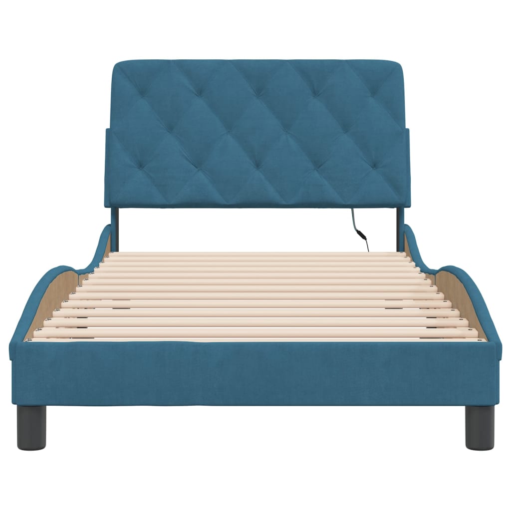 Bed Frame with LED without Mattress Blue 100x200 cm Velvet