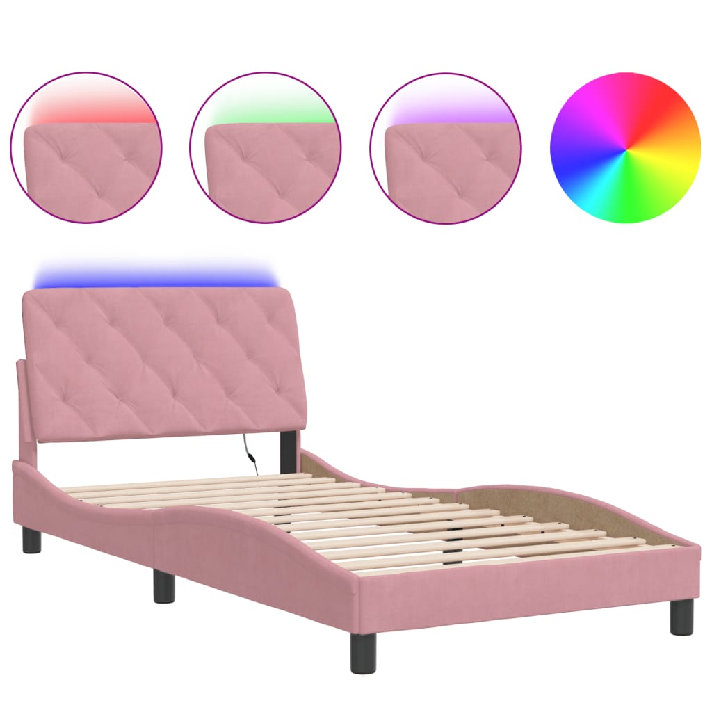 Bed Frame with LED without Mattress Pink 100x200 cm Velvet