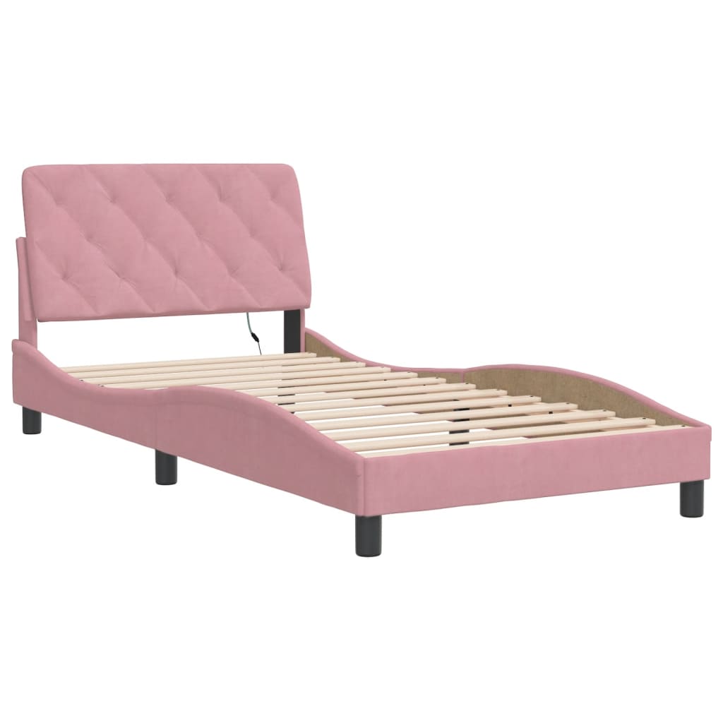 Bed Frame with LED without Mattress Pink 100x200 cm Velvet
