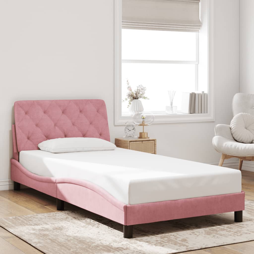 Bed Frame with LED without Mattress Pink 100x200 cm Velvet