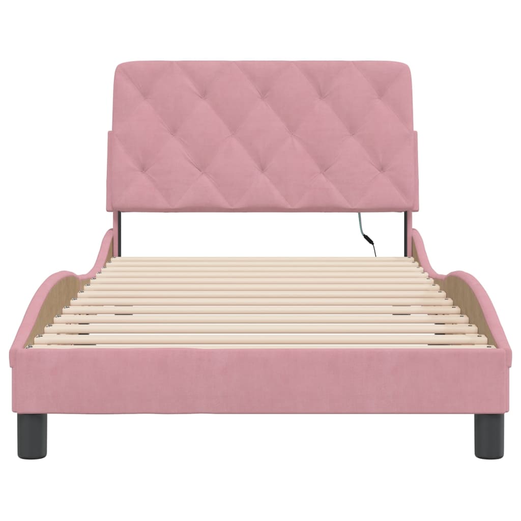 Bed Frame with LED without Mattress Pink 100x200 cm Velvet