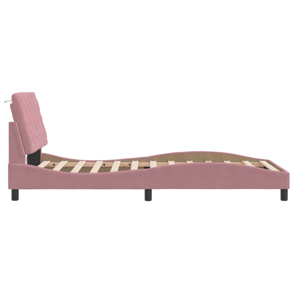 Bed Frame with LED without Mattress Pink 100x200 cm Velvet