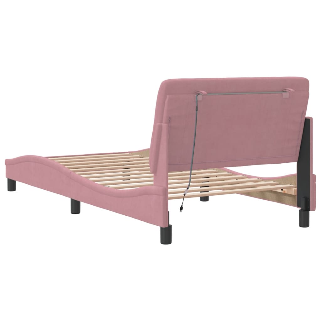 Bed Frame with LED without Mattress Pink 100x200 cm Velvet