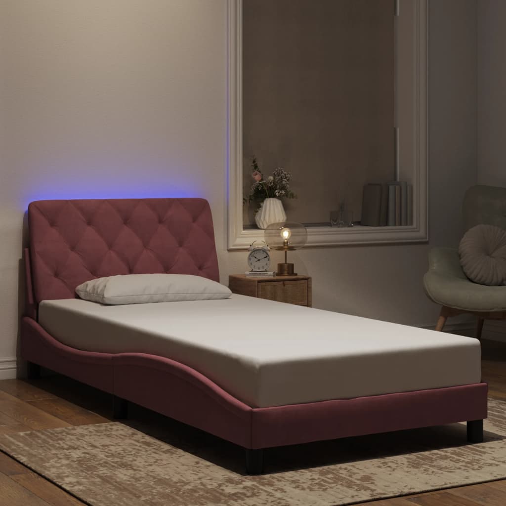 Bed Frame with LED without Mattress Pink 100x200 cm Velvet
