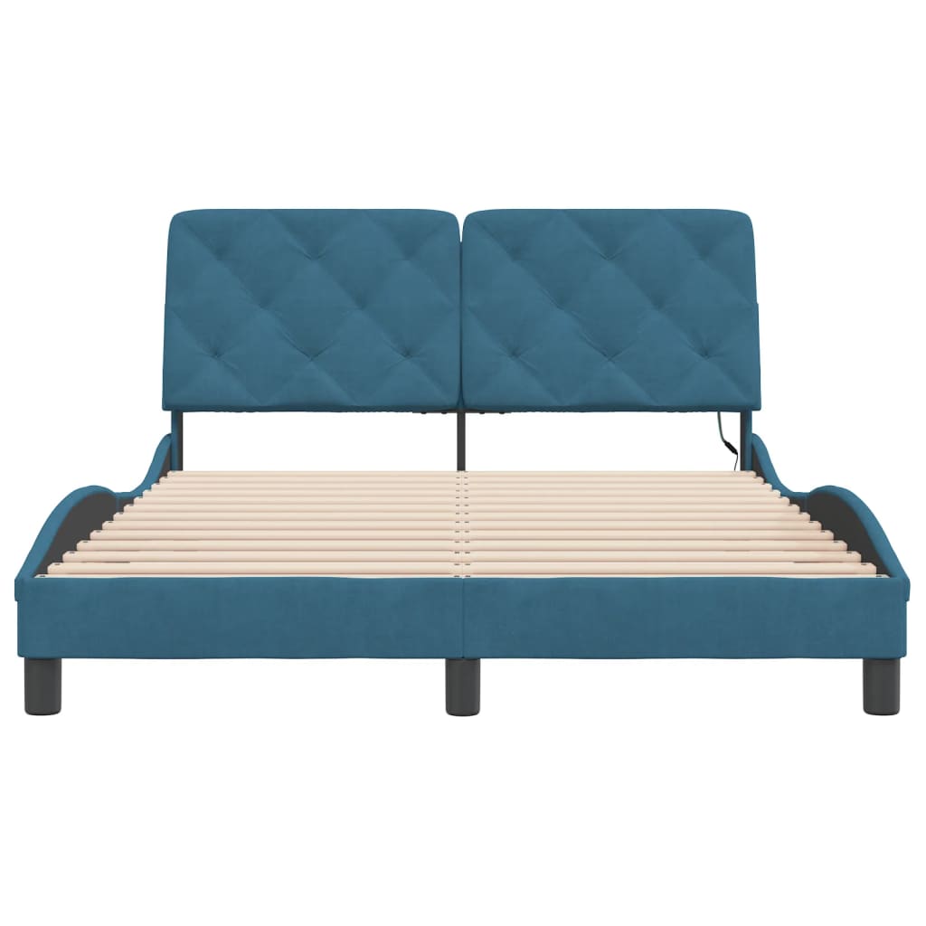 Bed Frame with LED without Mattress Blue 120x200 cm Velvet