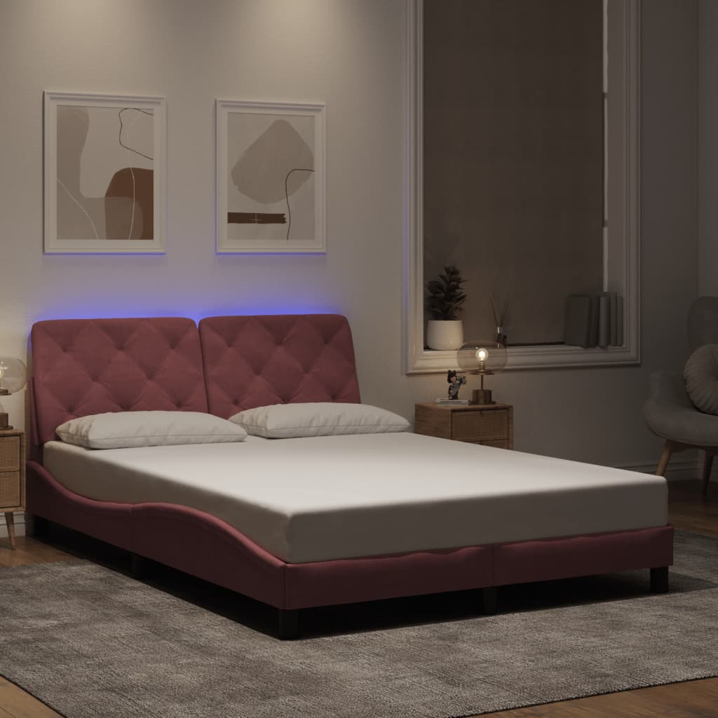 Bed Frame with LED without Mattress Pink 120x200 cm Velvet