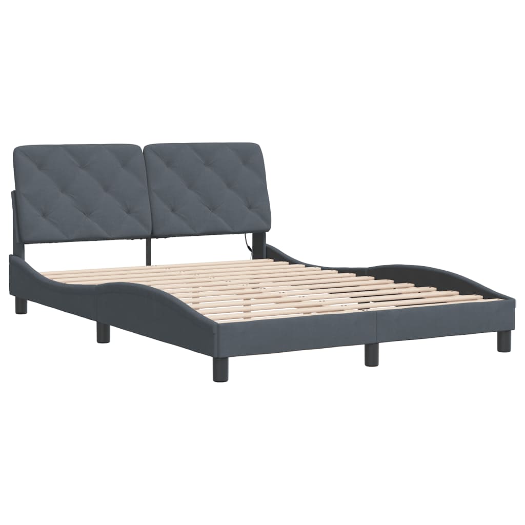 Bed Frame with LED without Mattress Dark Grey 140x190 cm Velvet
