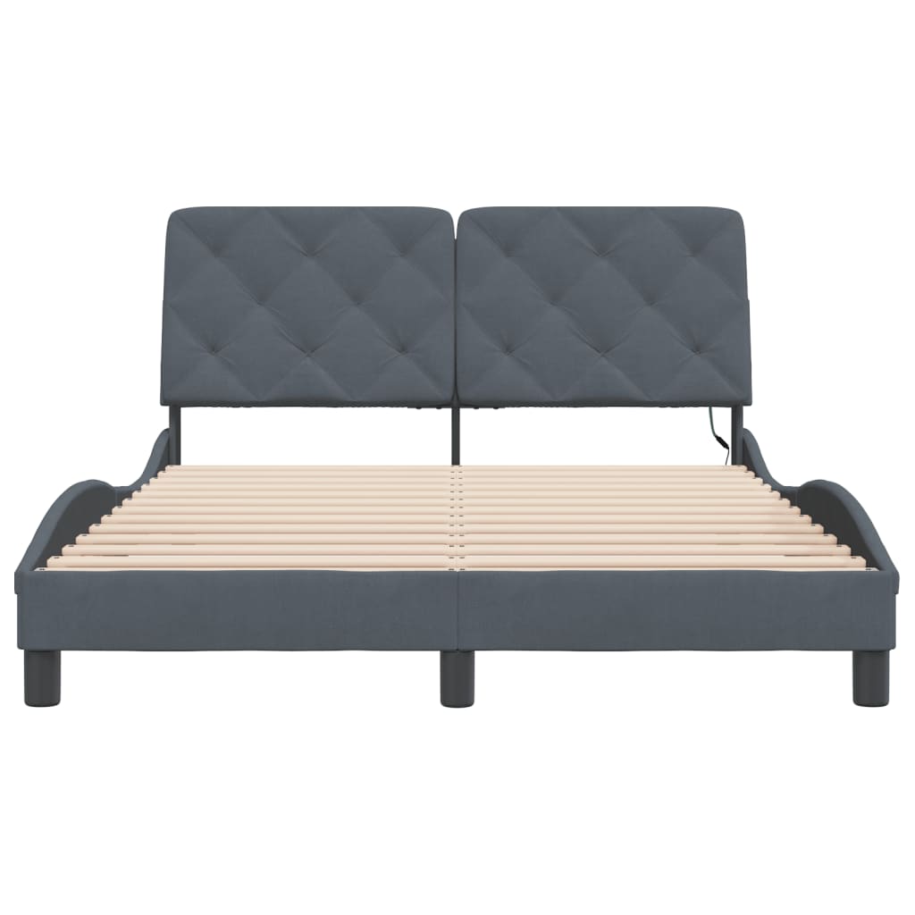 Bed Frame with LED without Mattress Dark Grey 140x190 cm Velvet