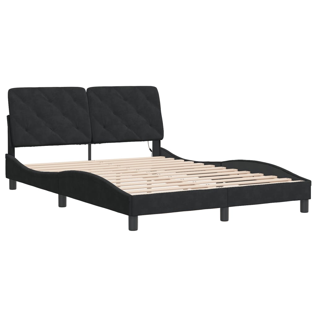 Bed Frame with LED without Mattress Black 140x190 cm Velvet